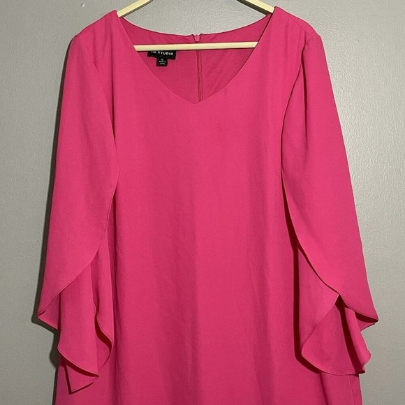 IN Studio Dress Straight Pencil Size 12 Pink Hippie Open Ruche Crochet Casual - Picture 11 of 12